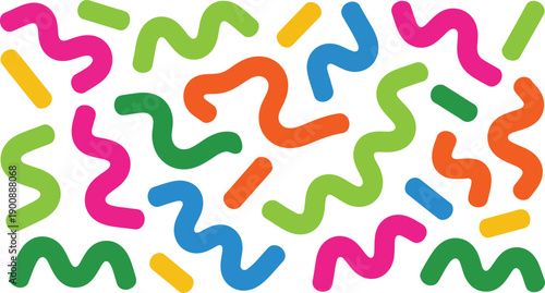 Vibrant colorful squiggly and rounded lines create an energetic playful pattern on a clean white background