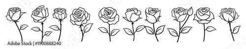 set of minimalist flowers line art vector illustration