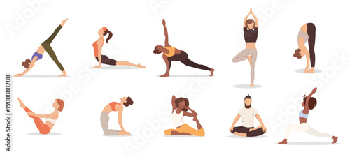  set of poses woman and man yoga collection of multicultural 