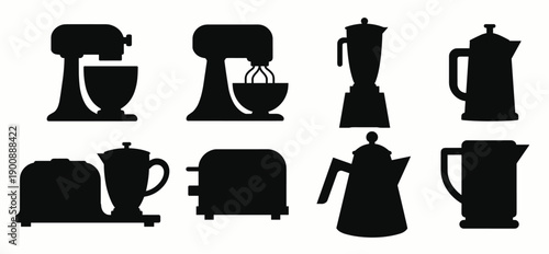 silhouette icons of kitchen appliances including mixers 