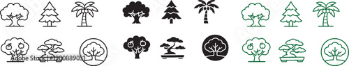 good A collection of minimalist line art trees of different species, suitable for graphic resource use. good