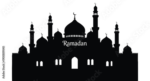 Ramadan Mosque Silhouette Riverside Twin Minarets