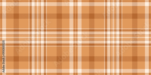 Picture fabric check pattern, 30s plaid background vector. Sixties seamless tartan textile texture in orange and light colors.