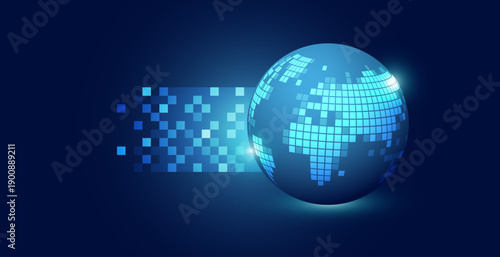 mondo, pixel, elaborazione dati, invio dati, concetto informatica, digitale, 