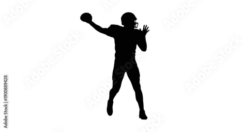 Silhouette of an American football quarterback preparing to throw a pass, conveying athletic action and sport