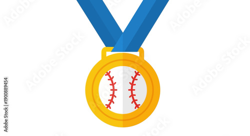 Golden baseball medal with blue ribbon awarded to the winner of a sporting competition, symbolizing achievement and victory in the game
