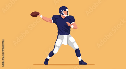 American football player in uniform throwing a football in a studio setting against a solid background, dynamic action shot