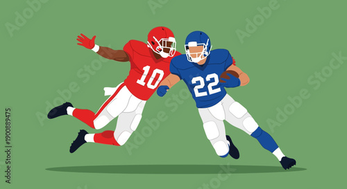 American football players in action during a game, illustration of sport competition and athletic players
