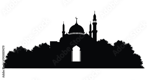 Mosque Silhouette with Twin Minarets at Dusk