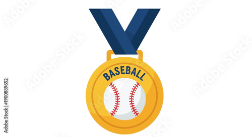 A golden baseball medal with a blue ribbon, symbolizing victory and athletic achievement in sports.