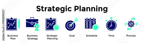 Strategic Planning Banner Web Icon Vector Illustration Concept For Business Plan, Business Strategy, Strategic Planning, Goal, Schedule, Time, Process