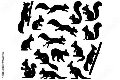 black and white Squirrels,
Squirrel Silhouettes Vector Set – Cute Animal Poses