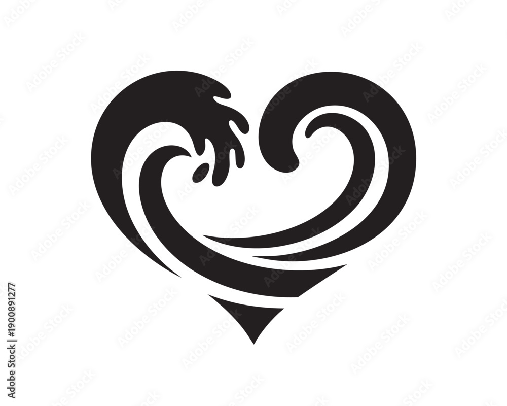 Obraz premium Black Heart Shaped Wave Symbol on White Background