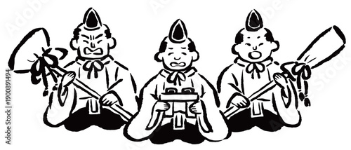 仕丁　雛祭り　単色線画のみ