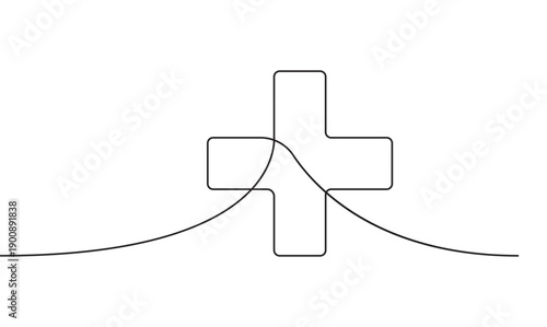 Minimalist medical cross one continuous line illustration for healthcare and pharmacy concept