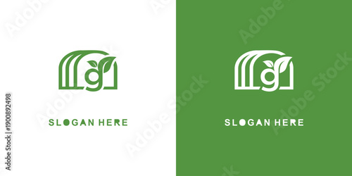 Green logo design with leaf and letter g slogan below.