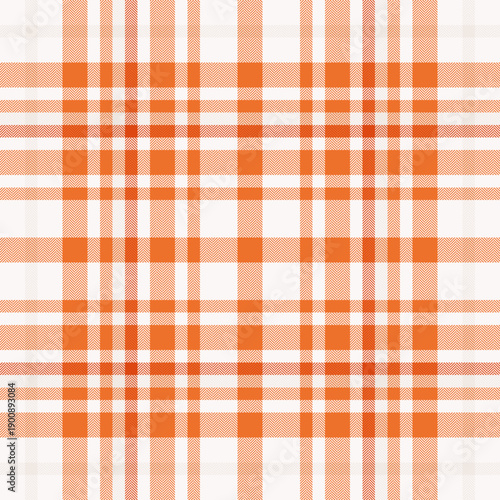 Shabby plaid background fabric, honey seamless pattern textile. Thin check tartan texture vector in orange and snow colors.