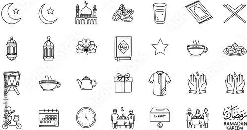 Ramadan Icons Set: Islamic Symbols for Spirituality and Celebration