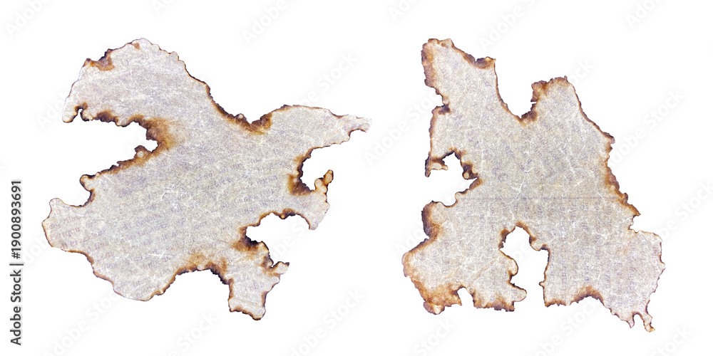 Obraz premium Burnt Paper Pieces with Ancient Magical Inscriptions, Historical Notes, Torn Paper Scraps, Singed Papyrus, Halloween Vibe, Old Books, PNG Format, Perfect for Posters, Events, and Presenta