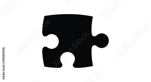A stark black puzzle piece is isolated on a completely white background representing connection and problem solving high quality