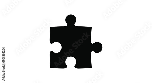 A stark black silhouette of a single jigsaw puzzle piece against a plain white background symbolizing connection