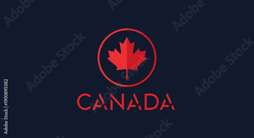 A stylized red maple leaf logo inside a circle with the word 'CANADA' below, set against a dark blue background.