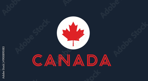 Official Canadian national symbol featuring a red maple leaf inside a white circle with the country name below on a dark blue background.