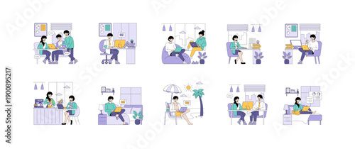 Office and Remote Work Vector Illustrations Collaboration