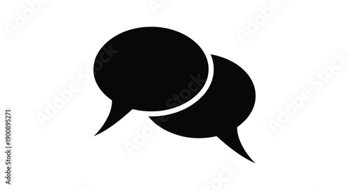 A minimalist graphic depicts two overlapping black speech bubbles on a white background symbolizing communication high quality professional