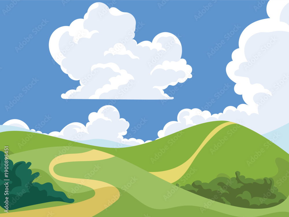 Obraz premium Summer scene, nature landscape background, hill and cumulus clouds in sky