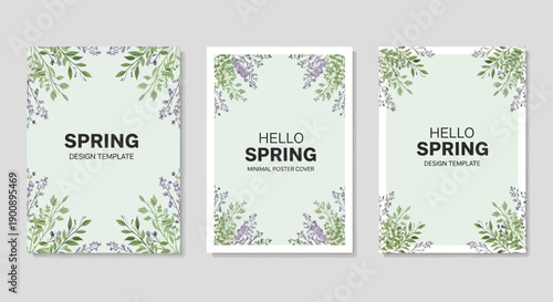 Three spring design templates with floral borders and 