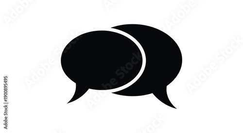 A minimalist black and white graphic depicts two overlapping speech bubbles symbolizing communication and dialogue high quality professional
