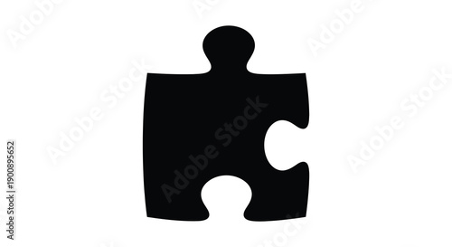 A stark black silhouette depicts a single puzzle piece implying connection problem solving and the concept of fitting in