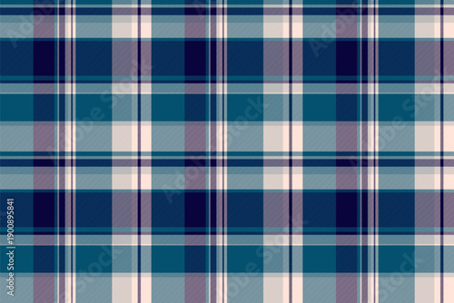 Graceful seamless plaid check, heritage vector background texture. Row pattern textile fabric tartan in cyan and dark colors.
