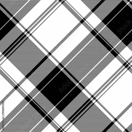Duvet cover plaid pattern seamless, wallpaper background check textile. Length vector fabric texture tartan in white and black colors.