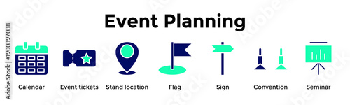 Event Planning Banner Web Icon Vector Illustration Concept For Calendar, Event Tickets, Stand Location, Flag, Sign, Convention, Seminar