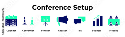 Conference Setup Banner Web Icon Vector Illustration Concept For Calendar, Convention, Seminar, Speaker, Talk, Business, Meeting