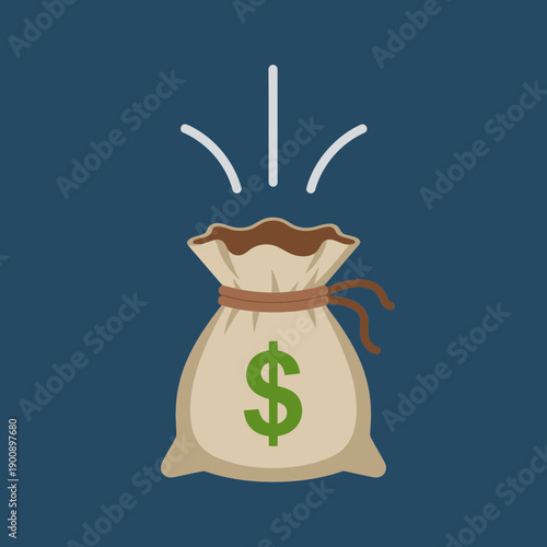 Illustration of a money bag with a dollar sign and upward lines indicating increase.
