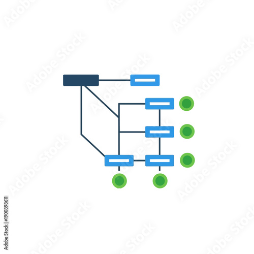 Diagram illustrating a hierarchical structure with interconnected blue and green nodes.