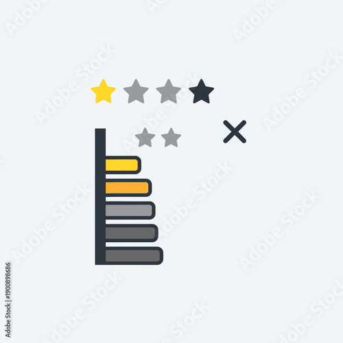 Bar chart with five horizontal bars and star ratings above it.