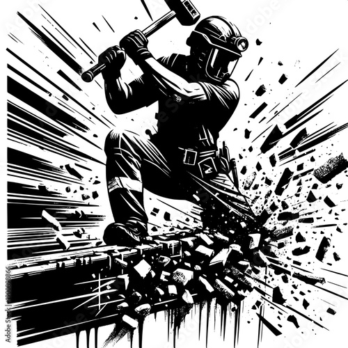 Concrete Wall Demolition Worker