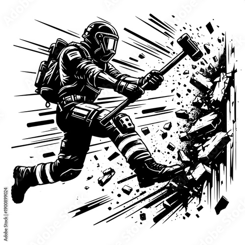 Concrete Wall Demolition Worker