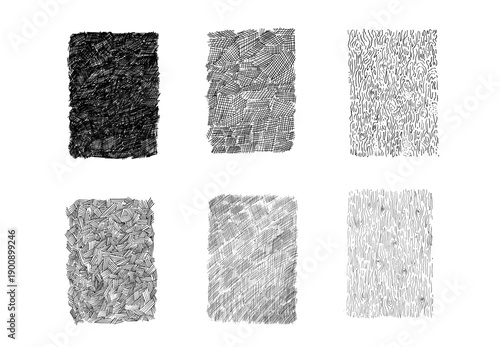 Hand-drawn crosshatch, wood vector textures collection with organic pencil textures. Diagonal doodle crayon line sketch and geometric hatch background for creative design. Vector handmade organic bg.