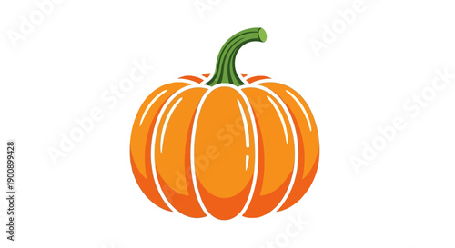 A vibrant, cartoon-style illustration of a single, ripe orange pumpkin with a green stem, set against a clean white background.