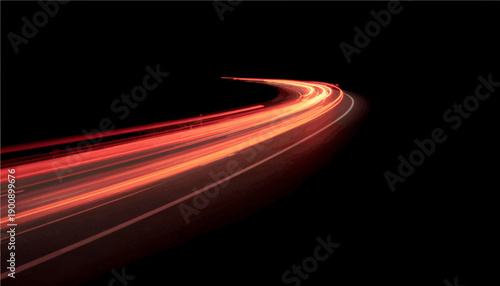 Vector long exposure light trails on highway curve, red and orange car lights motion blur SVG isolated