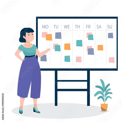 Vector a woman standing was explaining the names of the days