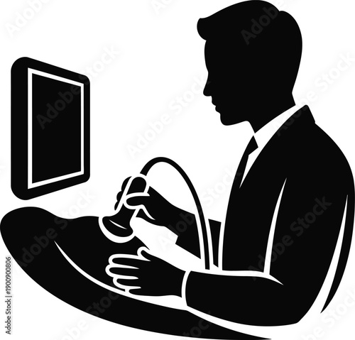 Ultrasound Sonography Medical Examination Healthcare Diagnosis Hospital Doctor Patient Silhouette