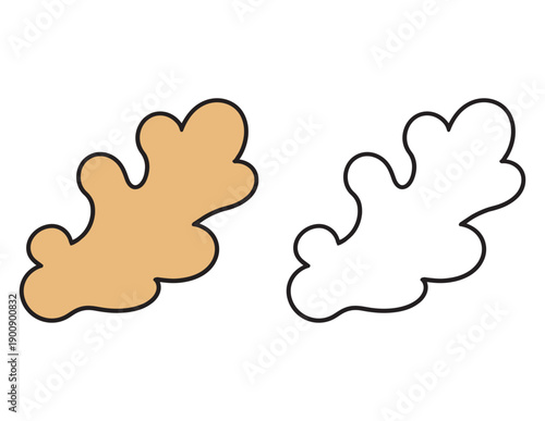 Brown Ginger Root Vector Line Art. Isolated Color and Black and White Outline for Children's Activity Books.