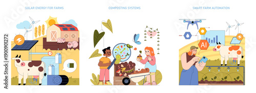 Sustainable Farming Practices Vector Illustration Set