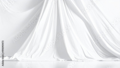 Flowing White Fabric Background with Soft Draping and Elegant Shadows